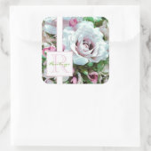 Floral design | Roze Rose | Monogram Vierkante Sticker (Tas)