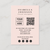Floral Designer Logo Roze QR Code Social Media Visitekaartje (Achterkant)
