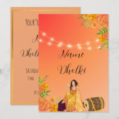 Floral deux tons orange Dholki invitation nuit (Devant / Derrière)