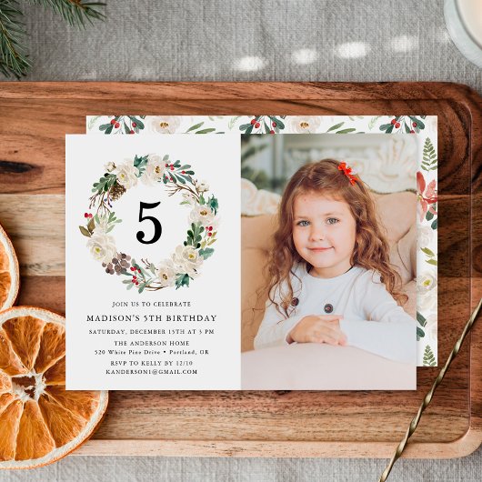 Floral d'hiver | Photo Invitation de fête d'annive