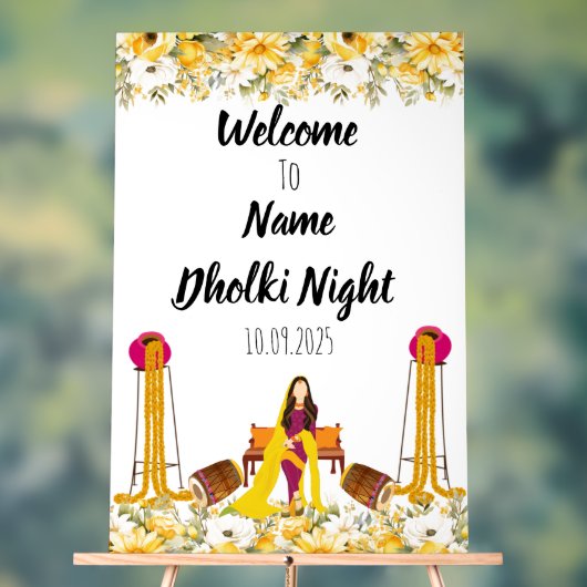 Floral Dholki signe acrylique de nuit (Neutre)