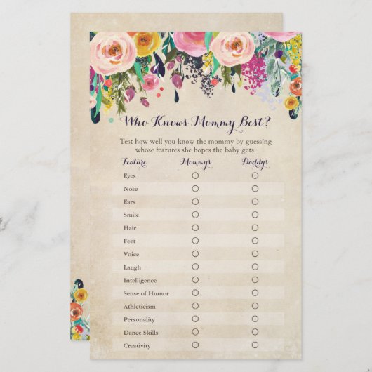 Floral die het beste Baby shower van mama kent (Voorkant / Achterkant)