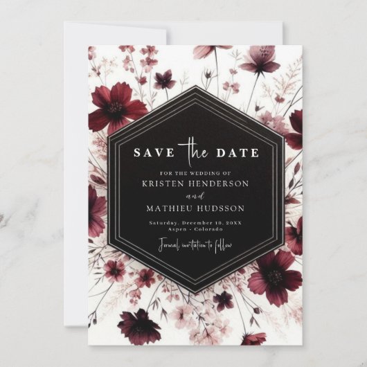 Floral Digital Bourgogne bruiloft Save The Date (Voorkant)