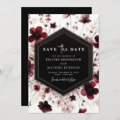 Floral Digital Bourgogne bruiloft Save The Date (Voorkant / Achterkant)