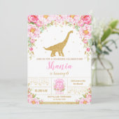 Floral Dinosaur Anniversaire Invitation Girl (Debout devant)