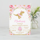 Floral Dinosaur Anniversaire Invitation Girl T-Rex (Debout devant)