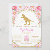 Floral Dinosaur Anniversaire Invitation Girl T-Rex (Devant)