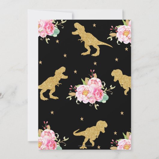Floral Dinosaur Anniversaire Invitation Girl T-Rex (Dos)
