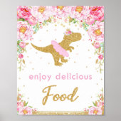 Floral Dinosaur Birthday Party T-Rex Food Sign Poster (Voorkant)