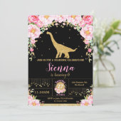 Floral Dinosaur Invitation Anniversaire Fille Bron (Debout devant)