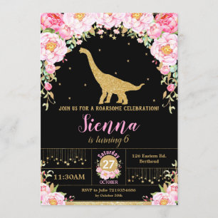 Floral Dinosaur Invitation Anniversaire Fille Bron
