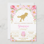 Floral Dinosaur Invitation Anniversaire T-rex (Devant)
