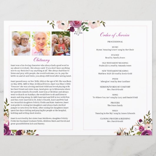 Floral Display Funeral Program Sjabloon (Achterkant)