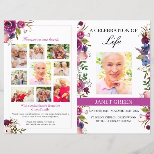 Floral Display Funeral Program Sjabloon (Voorkant)