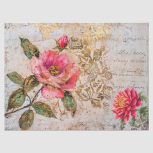Floral Distressed Roos Decoupage Tissuepapier