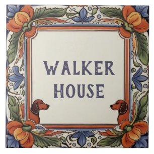 Floral Dog Custom House Name Bord Teken Plaque Tegeltje