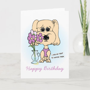 Floral Dog Novelty Cartoon Birthday Card Kaart