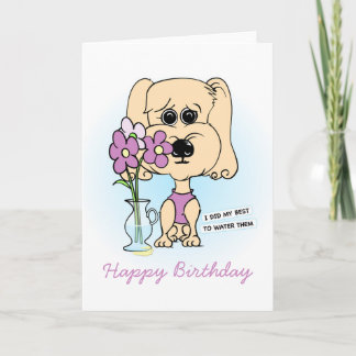 Floral Dog Novelty Cartoon Birthday Card Kaart