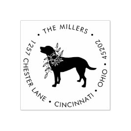 Floral Dog Silhouet Ronde retour adres stempel