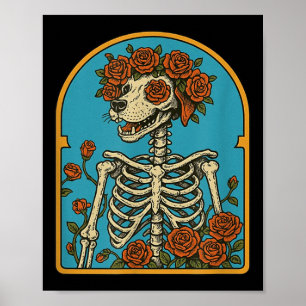 Floral Dog Skeleton, dankbaar Skeleton Funny Hallo Poster