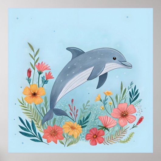 Floral Dolphin Poster (Voorkant)