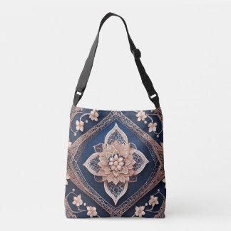 Floral Donkerblauwe Diamant AI kunst Crossbody Tas