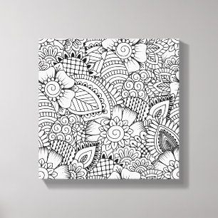Floral Doodle Pattern 6 Canvas Afdruk