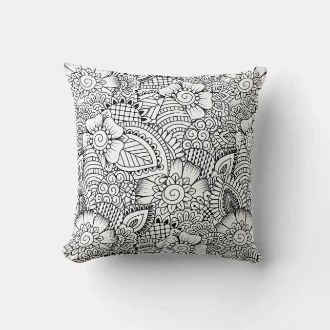 Floral Doodle Pattern Kussen (Voorkant)