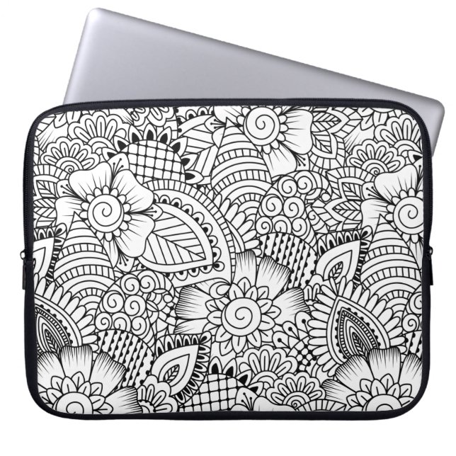 Floral Doodle Pattern Laptop Sleeve (Voorkant)