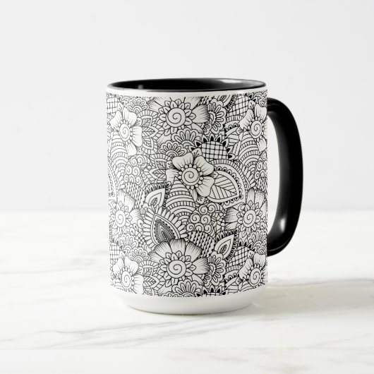Floral Doodle Pattern Mok (Voorkant rechts)