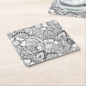 Floral Doodle Pattern Vierkante Kartonnen Onderzetter (Schuin)