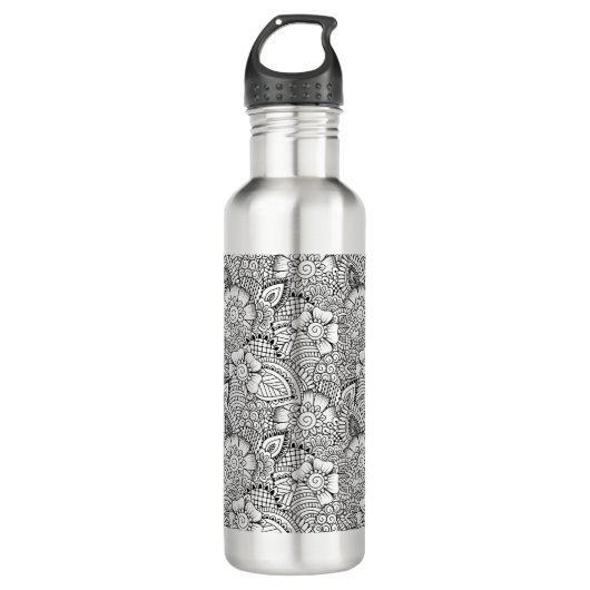 Floral Doodle Pattern Waterfles (Voorkant)