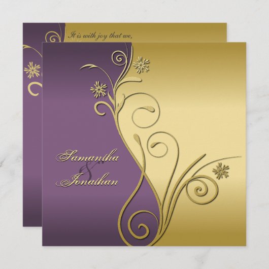 Floral d'or violet faire-part de mariage (Devant / Derrière)
