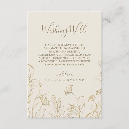 Floral doré | Carte Mariage de crème Wishing Well (Devant)