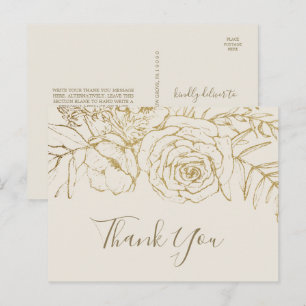 Floral doré Carte postale Merci crème et or