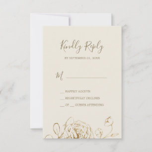 Floral doré Carte RSVP Cream et Gold Simple