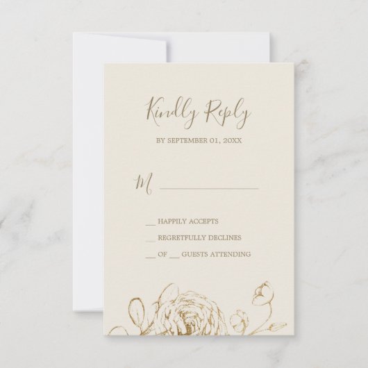 Floral doré | Carte RSVP Cream et Gold Simple (Devant)