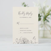 Floral doré | Carte RSVP simple crème et gris (Debout devant)