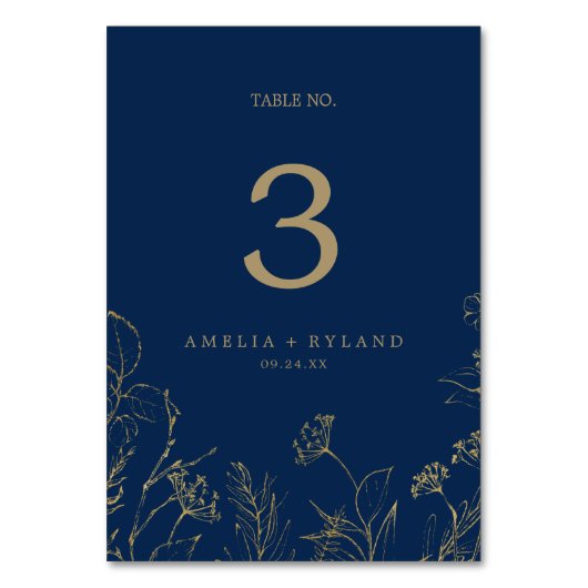 Floral doré | Numéro de table bleu marine et or (Par défaut)