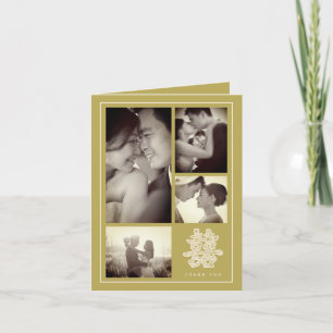 Floral Double Happiness Chinese Wedding 4 Foto Bedankkaart