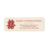 Floral Double Happiness Chinese Wedding Address Etiket (Voorkant)