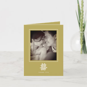Floral Double Happiness Gold Chinese Weddenfoto Bedankkaart