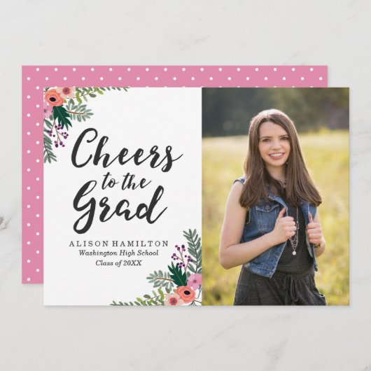 Floral doux | Faire-part de diplôme (Devant / Derrière)