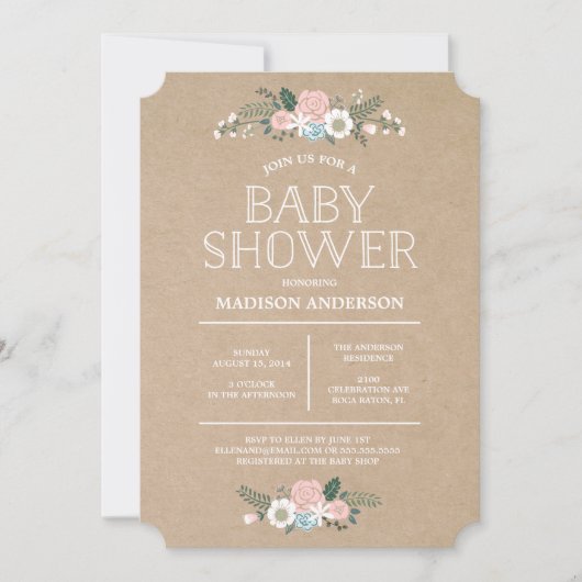 Floral doux | Invitation Baby shower (Devant)