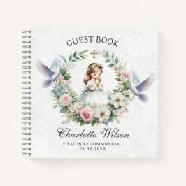 Floral Doves First Holly Communion Gastenboek Notitieboek