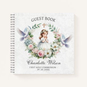 Floral Doves First Holly Communion Livre d'invité
