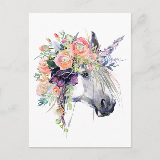 Floral Dprimed Unicorn Briefkaart (Voorkant)