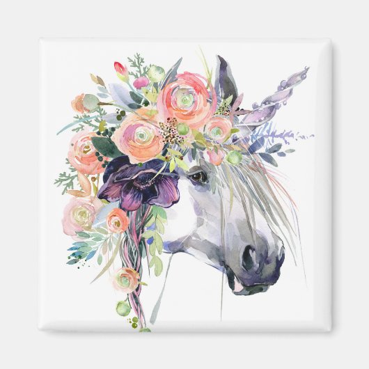 Floral Dprimed Unicorn Magneet (Voorkant)