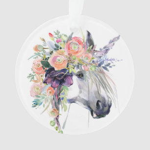 Floral Dprimed Unicorn Ornament