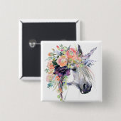 Floral Dprimed Unicorn Vierkante Button 5,1 Cm (Voorkant /achterkant)